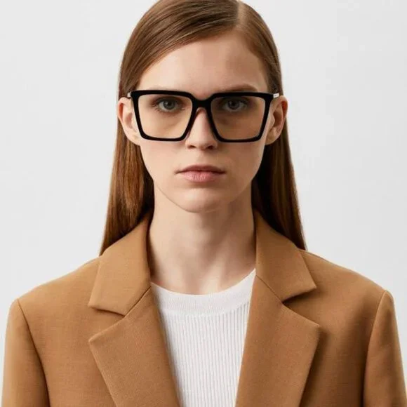 Saint Laurent SL474 006 Square Sunglasses – Shiny Black/Blue Light Protection